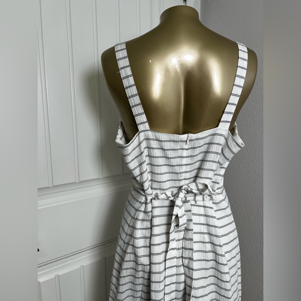 New Banana Republic Nautical Crepe Wide Strap Ruffled Belted Sun Dress Midi - Picture 8 of 10